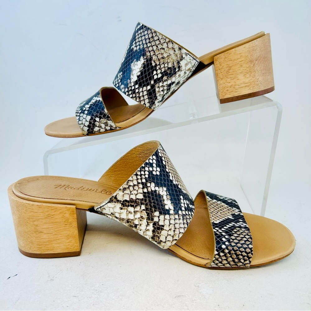 MADEWELL Gray Cream Beige Snake Embossed Leather Kiera Mule Sandals, size 8.5 - Picture 4 of 12